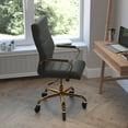thumbnail image 3 of BizChair High Back Black LeatherSoft Executive Swivel Office Chair with Gold Frame, Arms, and Transparent Roller Wheels, 3 of 9