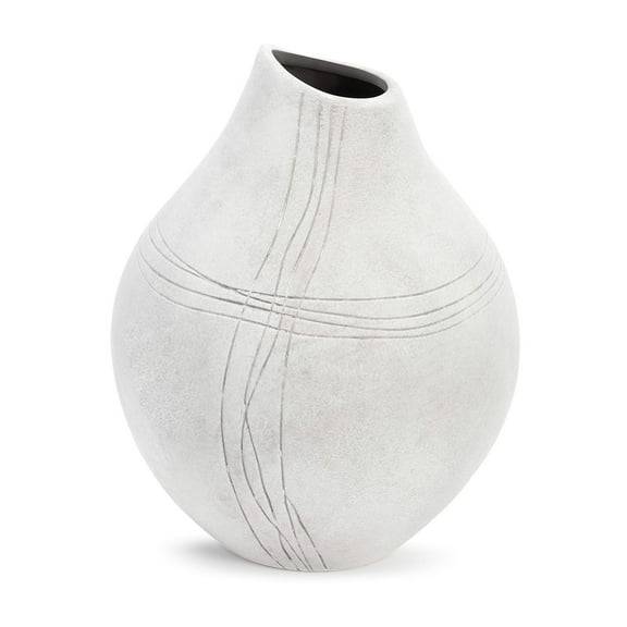 DEMDACO Faithful Journey Cross Matte Whitewashed Grey 10 x 8 Ceramic Stoneware Vase