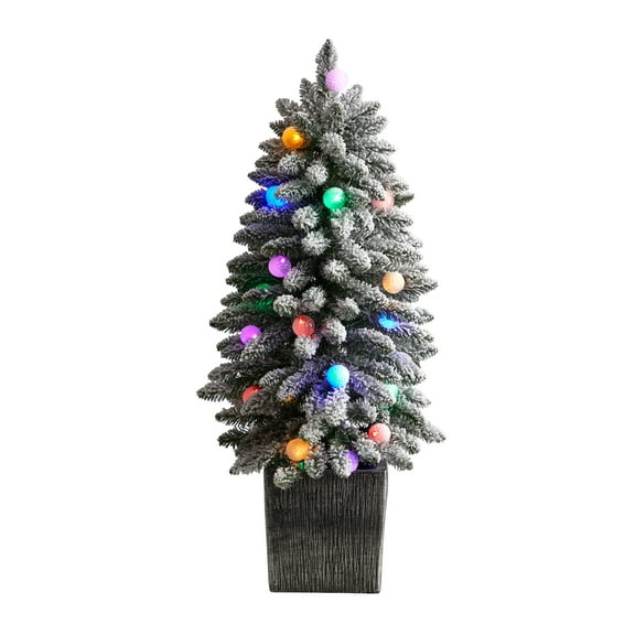 Nearly Natural Prelit LED Multicolor Lights, Flocked Fir Artificial Christmas Tree, 3'