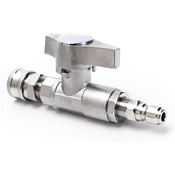 Pressure Washer Ball Valve, 3/8" Quick Connect, 5000 PSI Shut-Off Valve Made of 304 Stainless Steel for Power Washer Hose （Stainless）