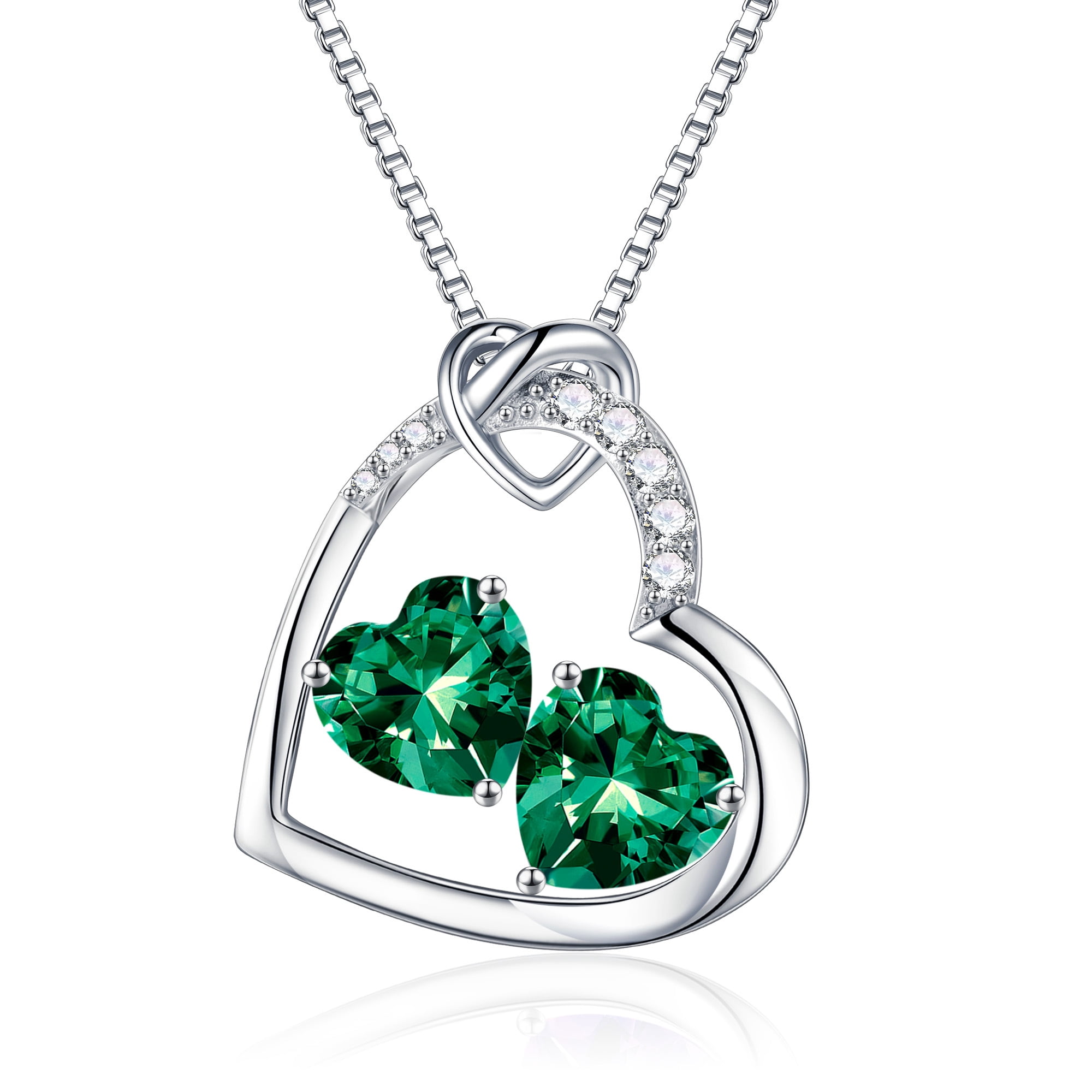 Turandoss Heart Birthstone Necklace for Women Double Heart Birthstone Pendant Personalized CZ Trendy Jewelry Mothers Day Birthday Gifts Graduation Gifts for Women Wife Her