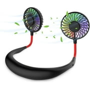 Hands Free Portable Neck Fan - Rechargeable Mini USB Personal Fan Battery Operated with 3 Level Air Flow, 7 LED lights for Home Office Travel