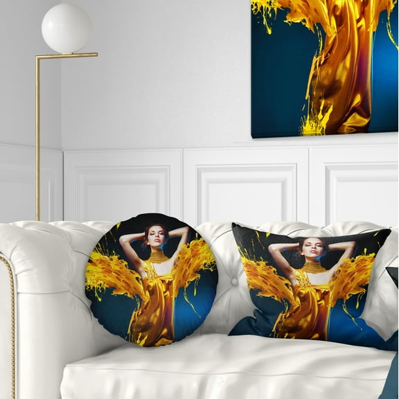 Designart Woman in Yellow with Jewelry - Portrait Throw Pillow - 12x20