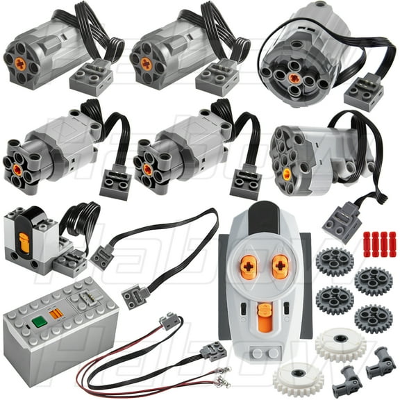 Habow 23Pcs Power-Function Technic-Parts Kit M/L/XL/Servo-Motor IR Remote Control Battery Box IR Receiver Extension Wire Light Cord Compatible with mainbrands Technic-Parts.