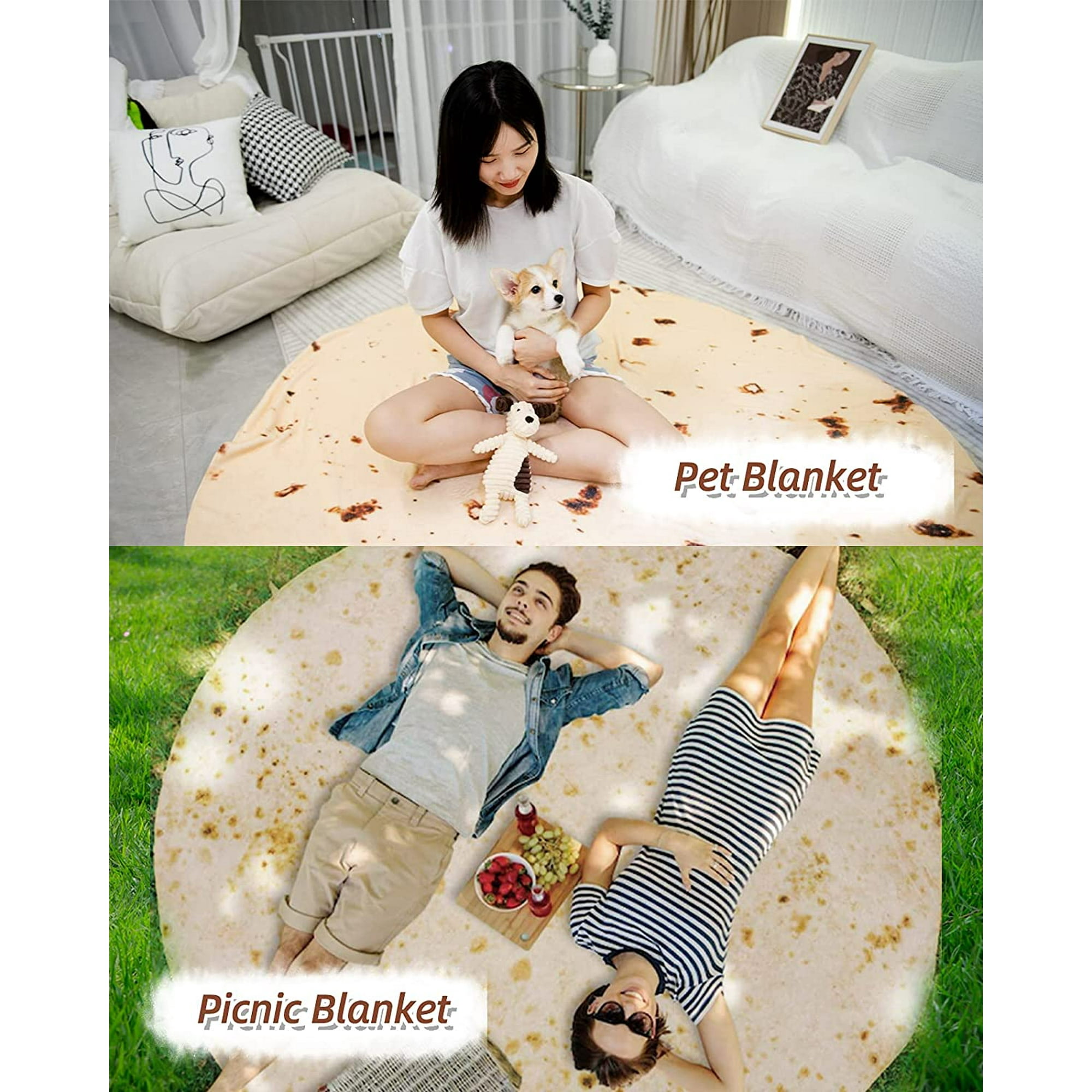 Burrito Tortilla Blanket Novelty Round Giant Human Burrito Blanket Tortilla Throw Food Creation Wrap Blanket for Travel Outdoor Sofa Bed Giant Soft