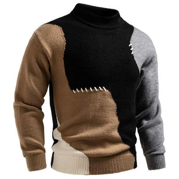 Miluxas Men's Casual Solid Color Long Sleeved Round Neck Elastic Knitted Base Warm Pullover Sweater Black