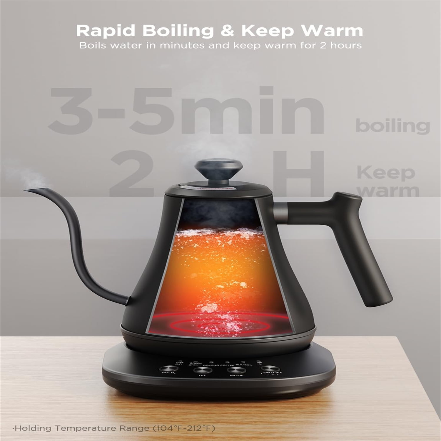 Smart Electric Kettle, WiFi Variable Temperature Gooseneck Pour Over Kettle and Tea Kettle, Alexa Control, 1200W Quick Heating, 100% Stainless Steel, 0.8L, Matte Black