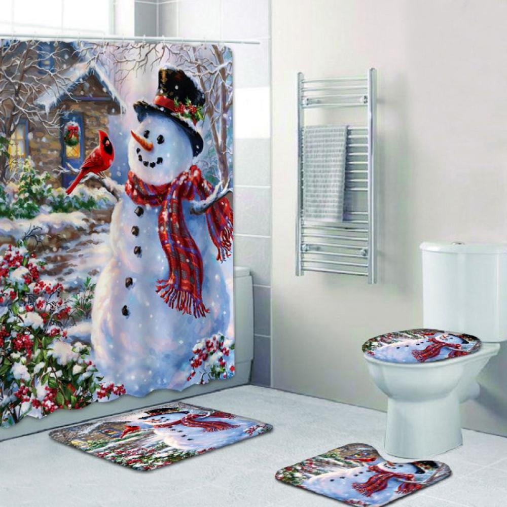 Winter Scenery Snow Bath Mat Toilet Seat Cover Rug Kitchen Carpet Doormats Decor 