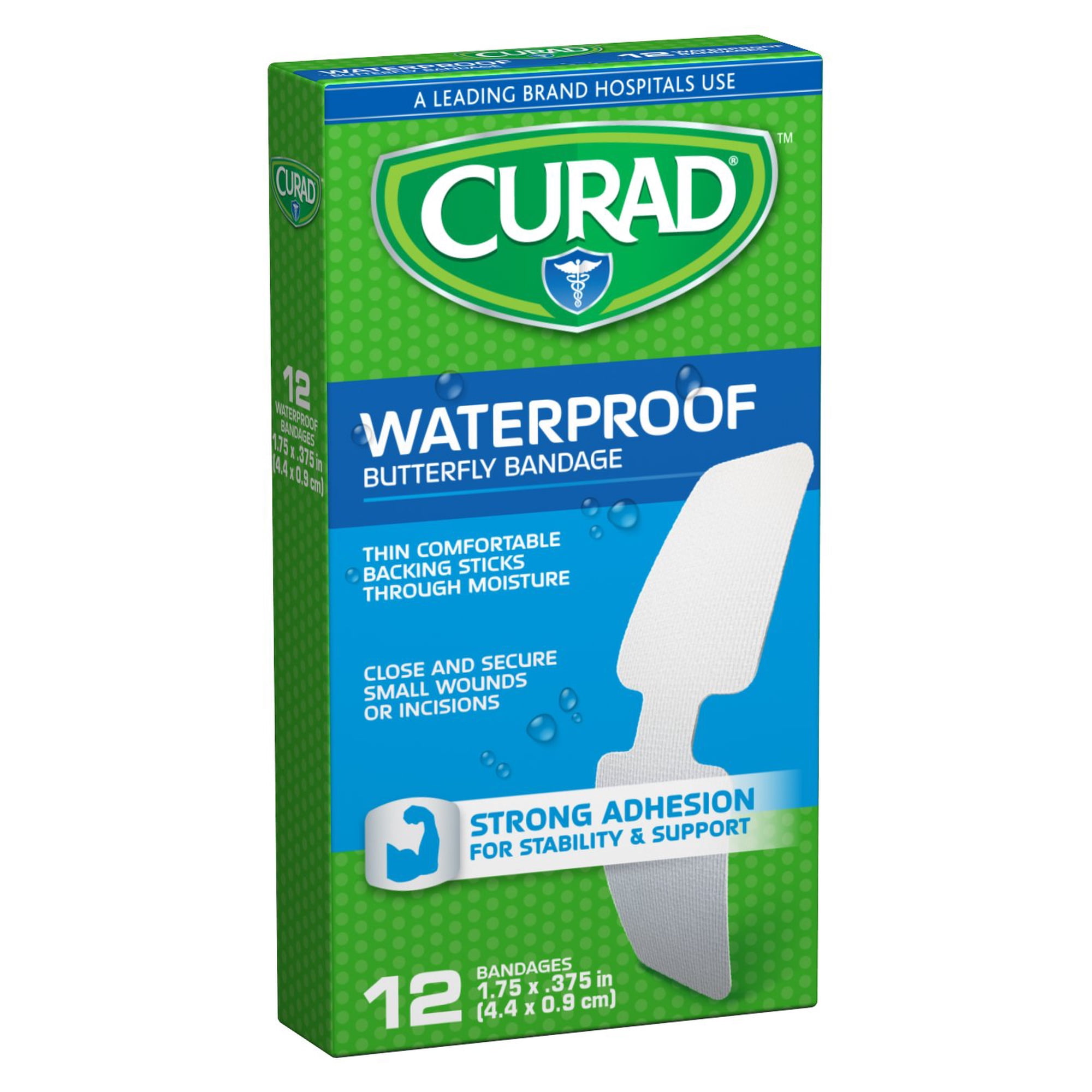 CURAD CUR47442RB Butterfly Closure Waterproof Adhesive Bandage, 1 3/4 IN x 3/8 IN (2 Boxes of 12)