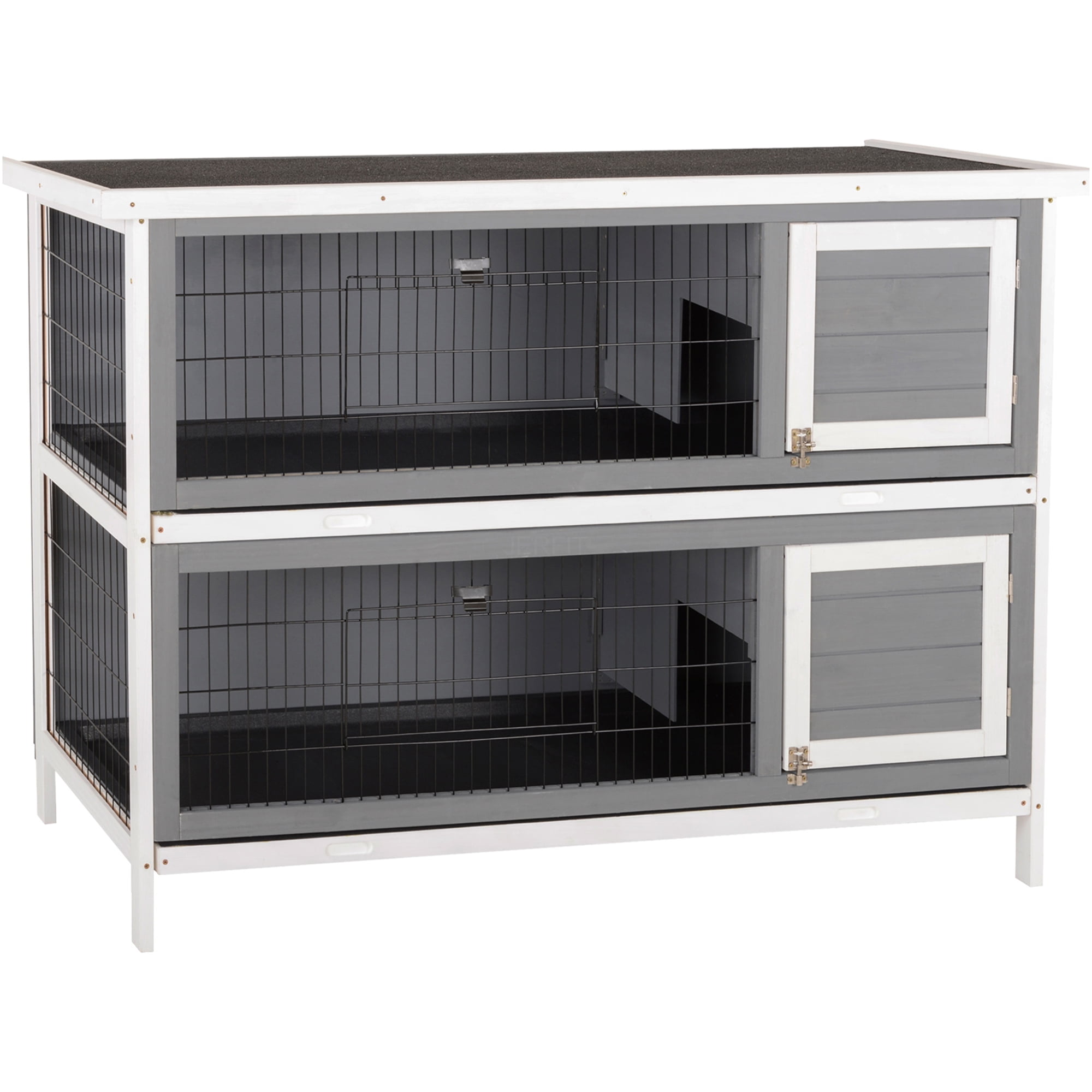 JERFIT 54 Inch Large 2-Story Rabbit Hutch with Waterproof Roof, Leak-Proof Tray & Lockable Doors, Outdoor Indoor Wooden Bunny Cage House for Small Animals, Gray