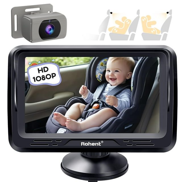 Cámara de coche para bebés Rohent Gray 1080P HD con visión nocturna de 150° de ancho