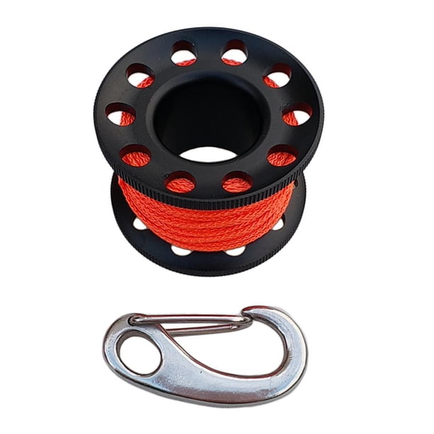 Carrete de buceo con carrete de dedo metálico y línea, clip para buceo en pecios y cuevas. Negro