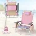 thumbnail image 3 of Spaco 2 Pieces Folding Backpack Beach Chair with Pillow-Pink, High Beach Chair for Adults Heavy Duty, Portable Patio Chair, Camping Chair for Yard, Garden, 3 of 8