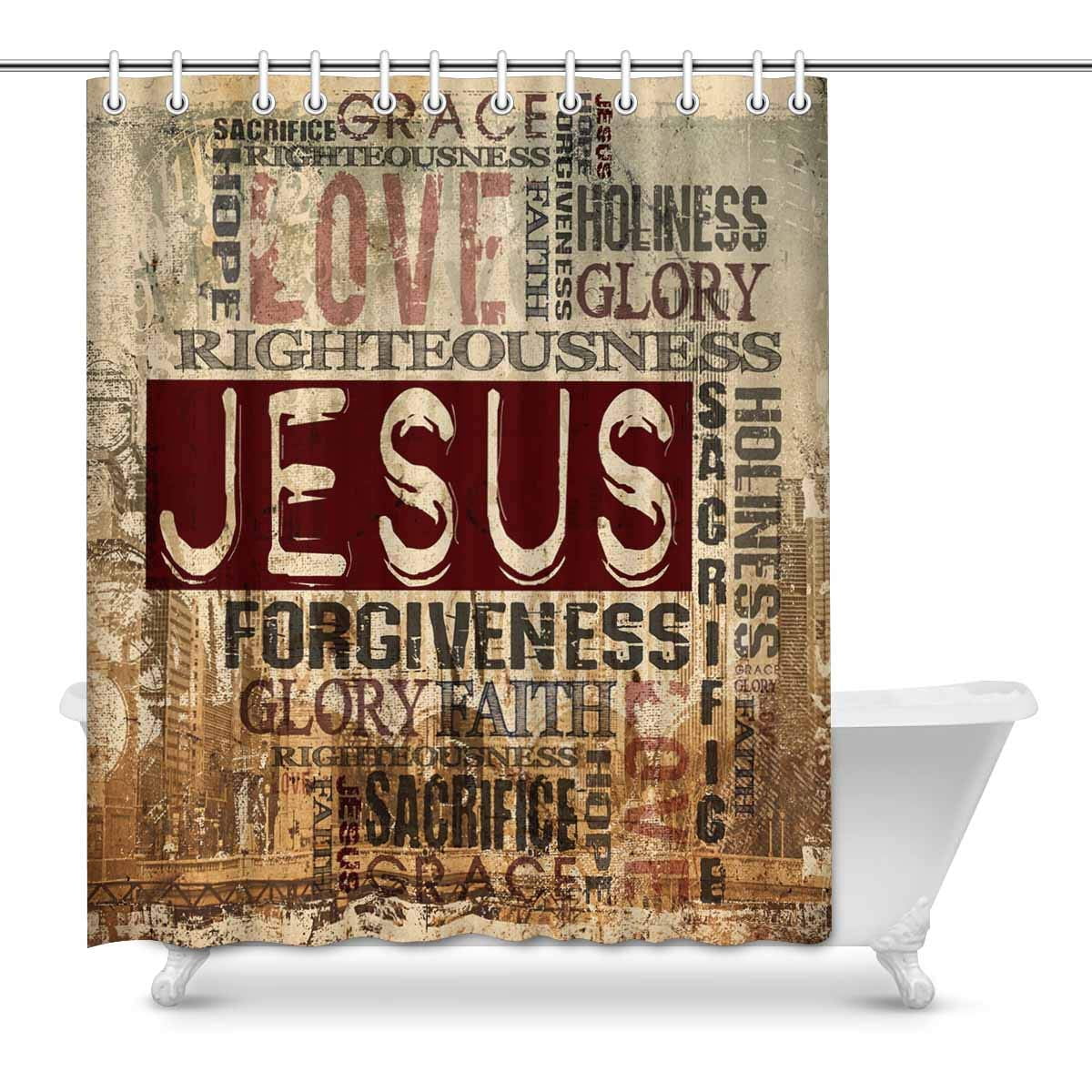 Jesus Was Born Birth of Christ Shower Curtain & Hooks Bathroom Accessory Sets 