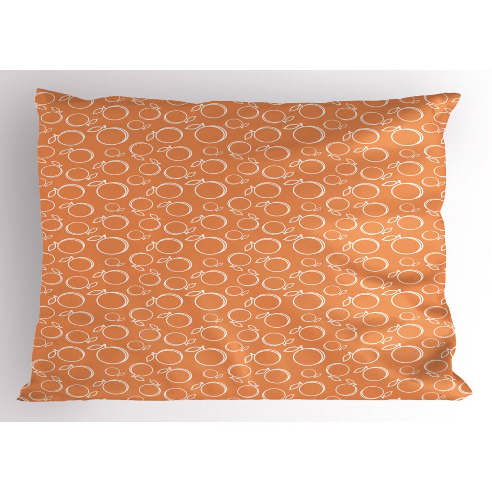 Peach Pillow Sham, Continuous Pattern with Ripe and Sweet Summer Fruits Graphic Image Print