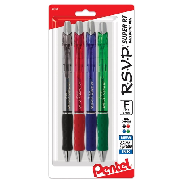 Boligrafo Pentel RSVP Super RT Punta Fina 0.7 mm Tinta Surtida Paquete de 4 Unidades BX477BP4M