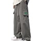 thumbnail image 3 of Pantalones anchos de pierna recta para hombre Bolsillos laterales casuales Pantalones holgados con cordón de color puro Gris L, 3 of 8