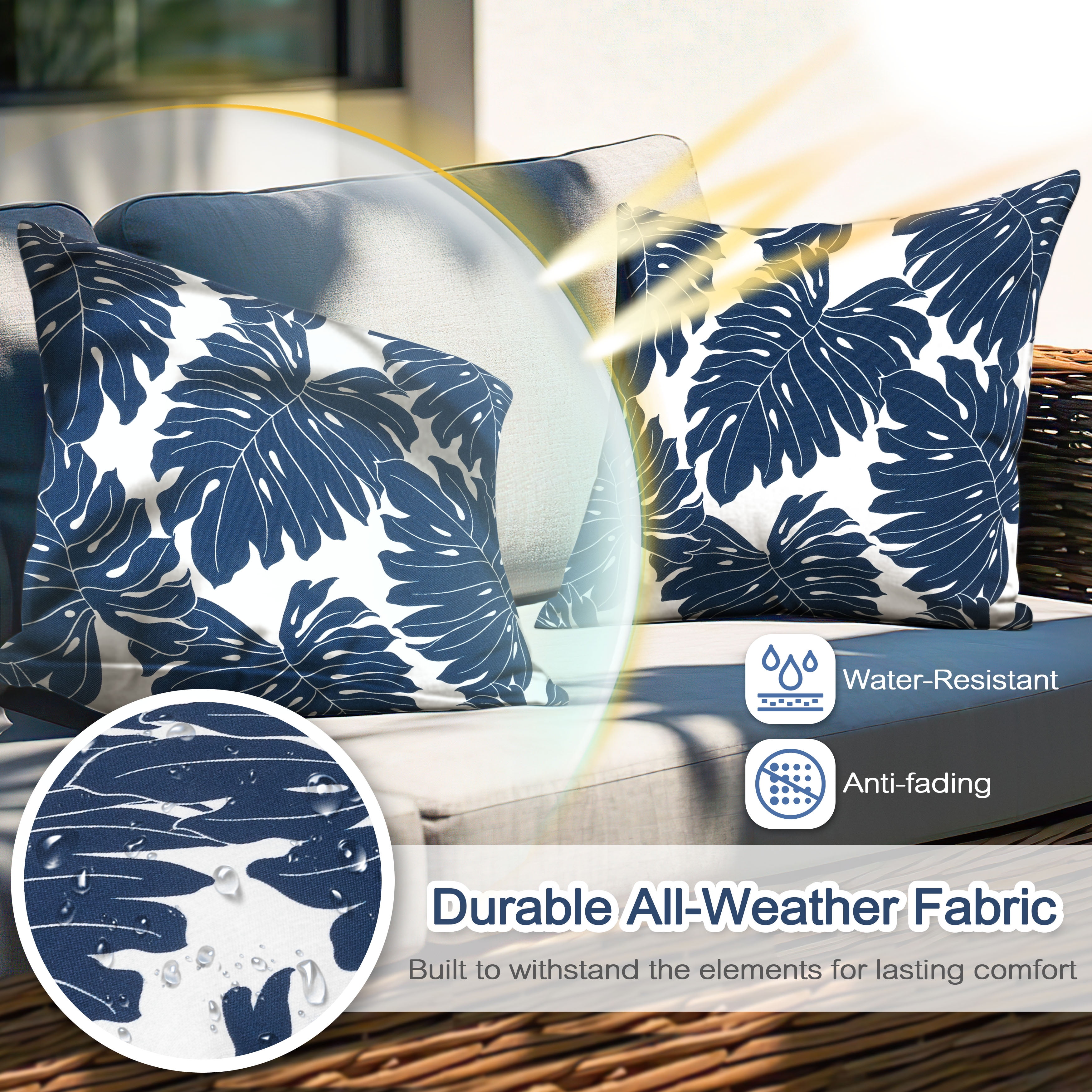 Nuu Garden Outdoor Patio Throw Pillows 17.3'' x 17.3'' x 6.5'' Set of 2 Throw Pillows with Inners Outside Bench Chair Decorative Cushions for Swing Deep Seat Bed Couch Sofa Indoor Outdoor Pillows