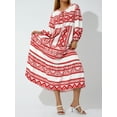 thumbnail image 6 of Michellecmm Women Geometric Print Long Dress, V-neck Puff Long Sleeve Loose Fashion Dress, 6 of 9