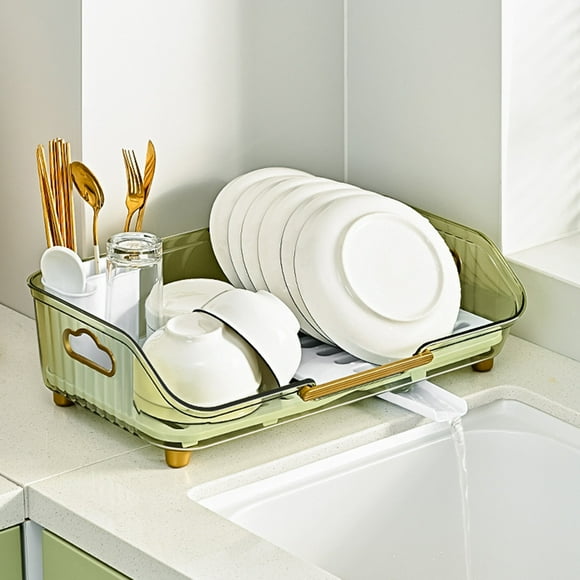 Dvkptbk Dish Drying Rack with Drainboard Dish Drainers for Kitchen Counter with Sink Spout Dish Strainers with Utensil Draining Bowl Rack Storage & Organization