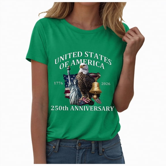 CAICJ98 250 Anniversary USA Shirt Women USA 250th Anniversary Shirt Patriotic American Flag Eagle Tops 1776-2026 Gifts Shirts for Woman (Green,M)