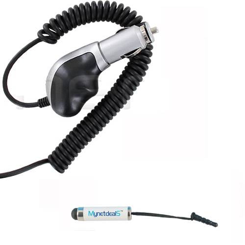 Black,1A Premium Super Car Charger for Alcatel GO FLIP 3 with Blue LED and Heavy Duty 9ft Coiled Cord with MicroUSB! 