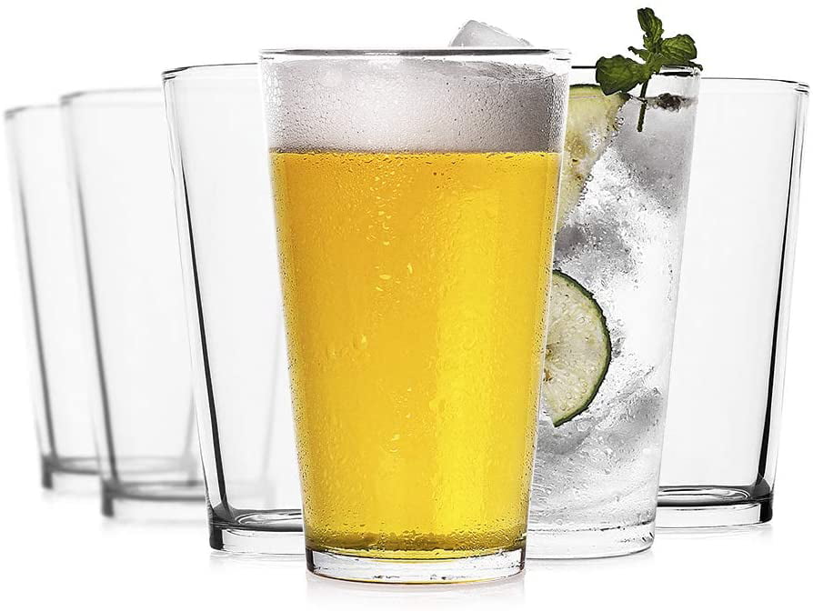 16 oz LUXU Classic Beer Pint Glasses Water ,Premium Pub Beer Glasses with Thick Base,Versatile Cocktail Shaker Beer Glass,Clear Glass Bar Tumblers Cocktail Mixing Glass for Cold Beverages Soda 6Pcs 