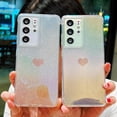 thumbnail image 2 of for Samsung Galaxy S21 Ultra Case Holographic Iridescent, Gradient Bling Glitter Clear Case with Camera Lens Cover Soft Shockproof Cute Heart S21 Ultra Women Phone Case 6.8" (Gold Heart), 2 of 10