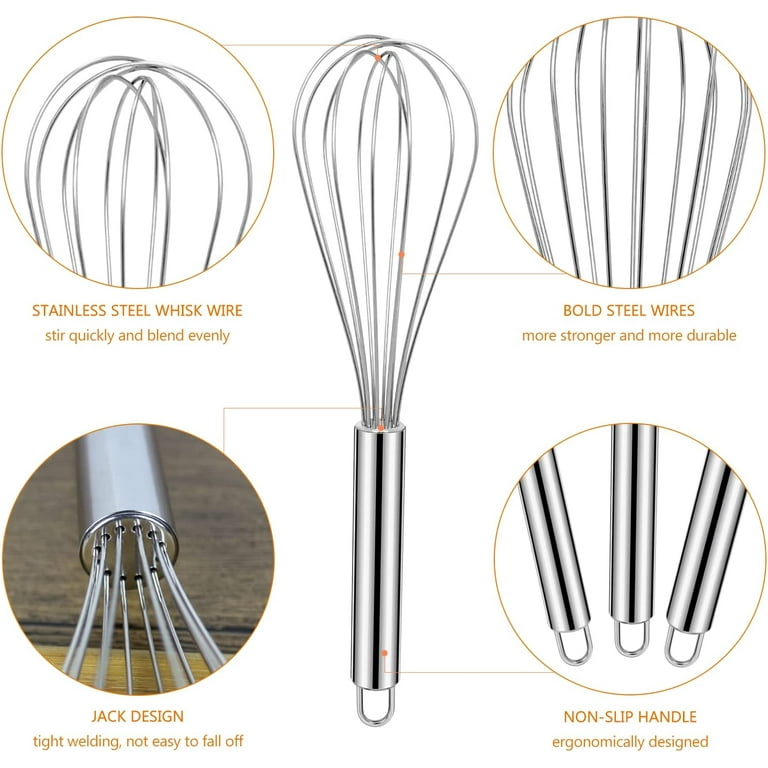 Stainless Steel Whisk Set - 8+10+12 Thin Handle Wisk Balloon Wire Whisks  Kitc