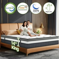 King Mattress Memory Foam, 14 in Mattress in a Box, Medium Firm Hybrid Innerspring Box Spring King Bed Mattress, Motion Isolation, Strong Support & Pressure Relief, CertiPUR-US