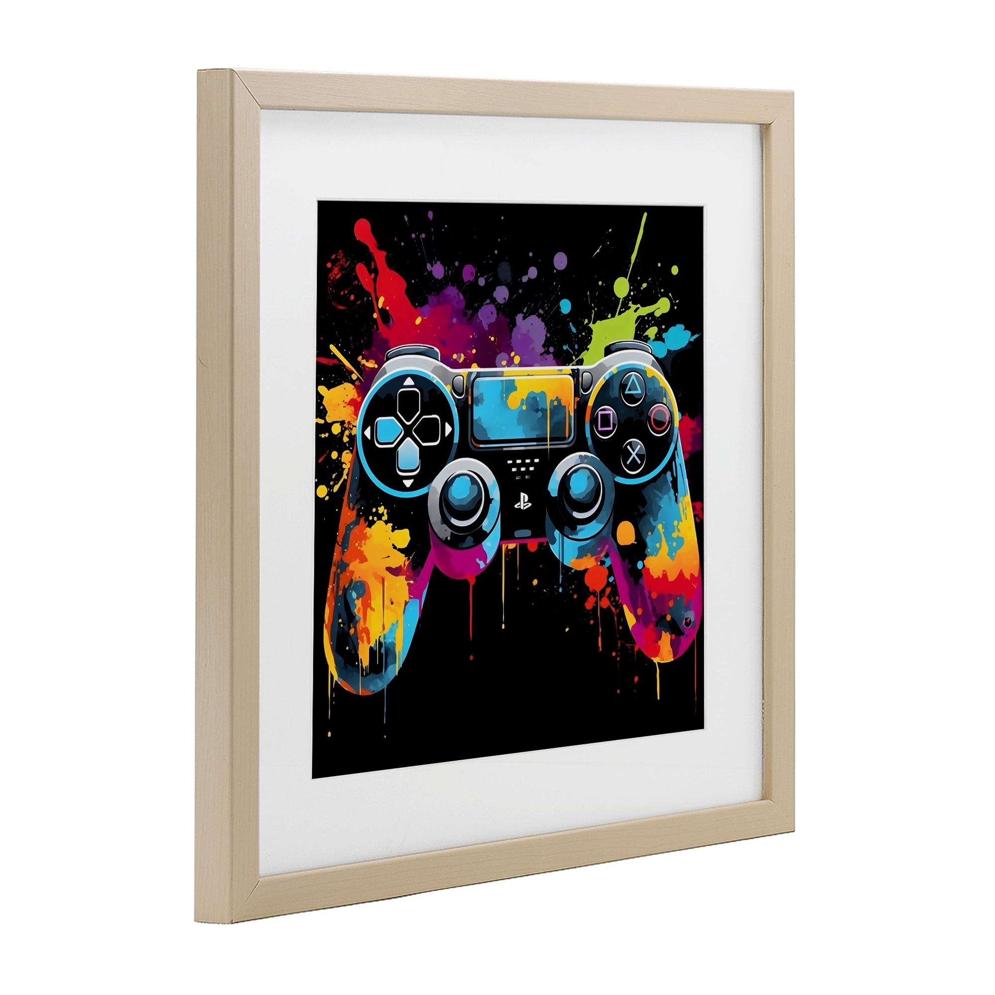 Stupell Industries Paint Splash Game Controller Birch Framed Print Under Glass, design by Creative Studio