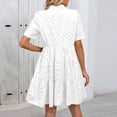thumbnail image 5 of Lodgix Eyelet Dresses for Women 2025 Loose V Neck Short Sleeve Ruffled Knee Length Dress Boho Summer Beach Short Dresses White-L, 5 of 9