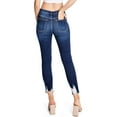 thumbnail image 3 of Angry Rabbit Women's Juniors Mid Rise Crop Skinnys Frayed Hem Jeans (29, Dark Denim), 3 of 5