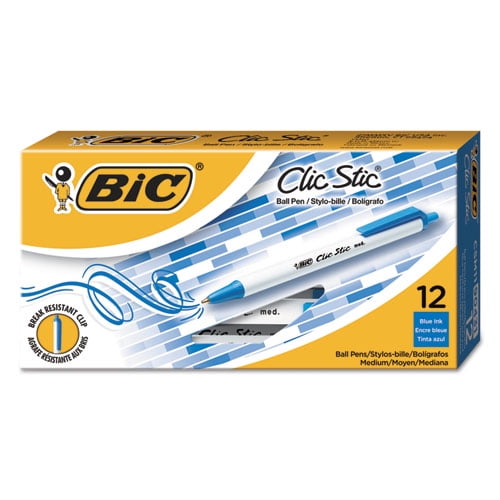 Clic Stic Ballpoint Pen, Retractable, Medium 1 mm, Blue Ink, White Barrel, Dozen Clic Stic Ballpoint Pen, Retractable, Medium 1 mm, Blue Ink, White Barrel, Dozen