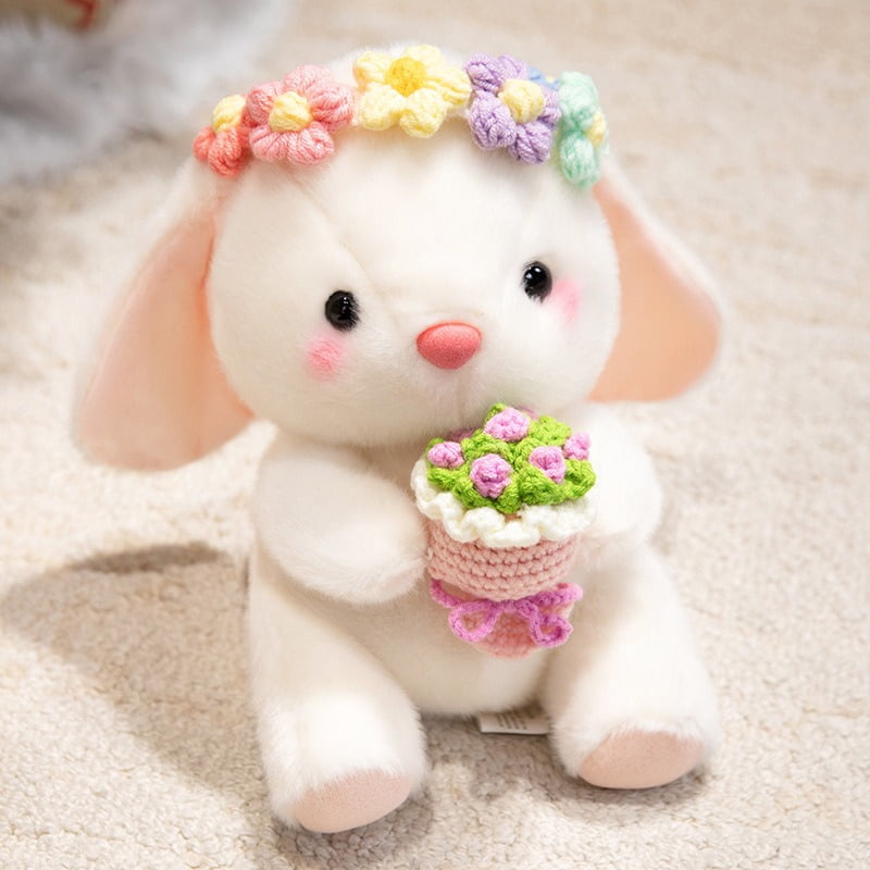 2pcs 9.84 in Bunny Stuffed Animal Plush Toy, Soft Bunny with Flower Crown & Bouquet, Easter Basket Stuffers for Kids, Easter Decorations for Home