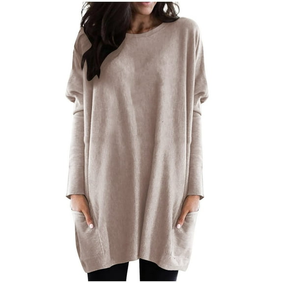 Fesfesfes Sweatshirt for Women Long Sleeve Casual Loose Fit Tunic Tops With Pockets Crewneck Sweatshirts