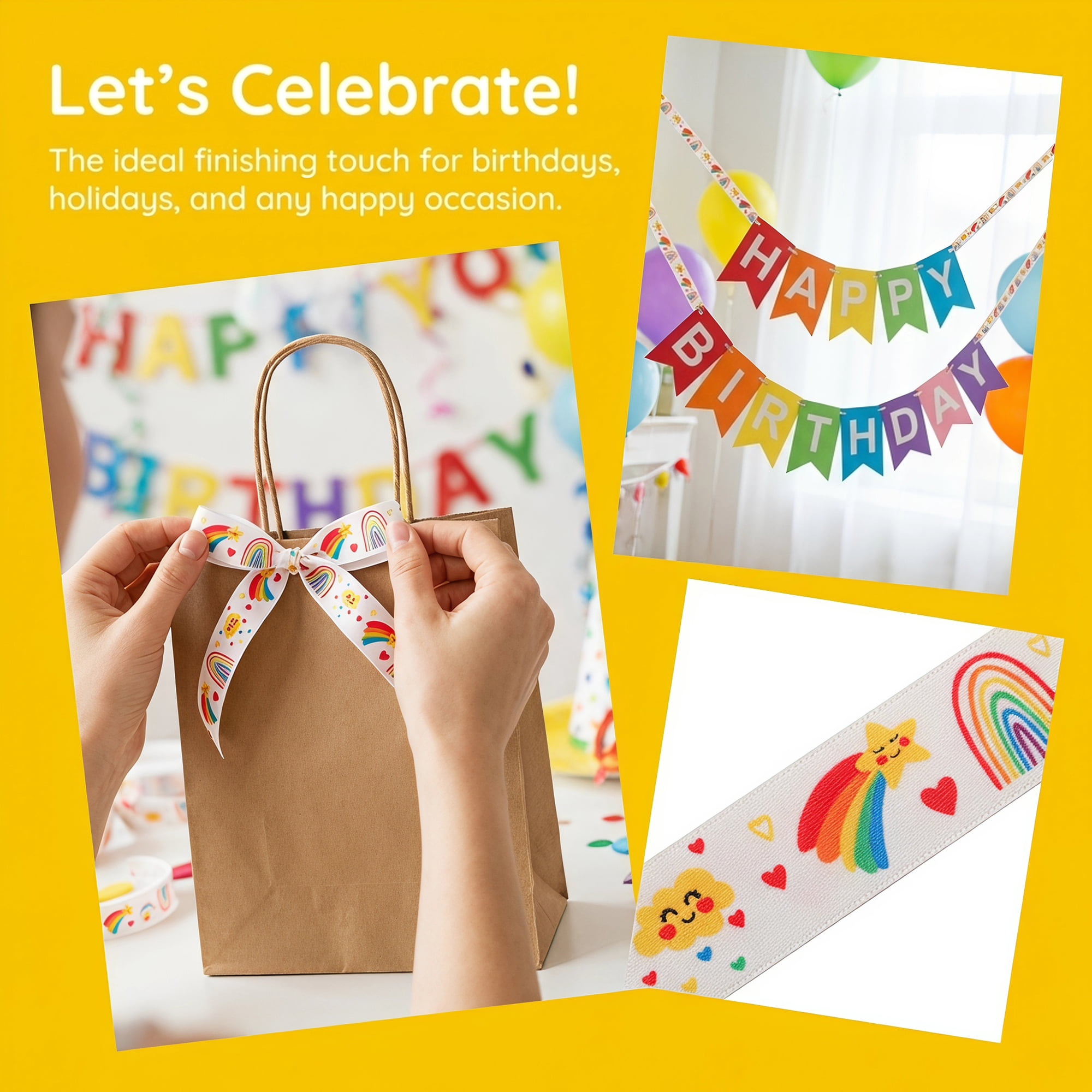 Unique Bargains Vibrant Fabric Cartoon Ribbon for Creative Gift Wrapping Projects Rainbow