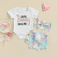 thumbnail image 3 of Infant Baby Girl Easter Outfits Short Sleeve Romper + Bunny Tail Shorts + Headband Set 0-18M, 3 of 7