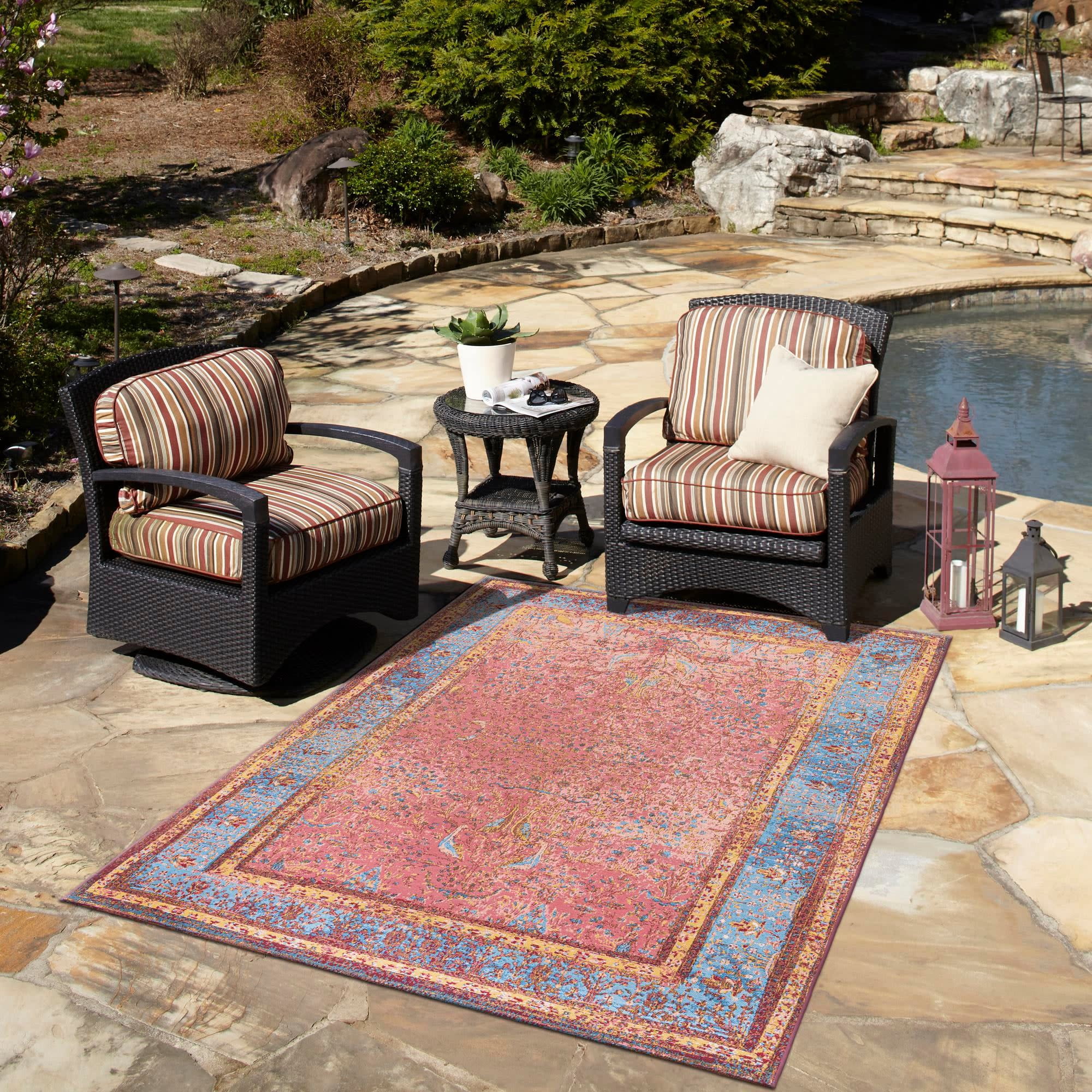 Unique Loom Outdoor Traditional Collection Area Rug - Fortitude (9'  x 12' Rectangle Vintage Salmon Coral/Beige)