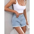 thumbnail image 5 of EMMIOL Women's High-Mid Waisted Stretch Denim Jean Shorts Frayed Raw Hem Solid Casual Boyfriend Y2K Curvy Jorts, 5 of 7