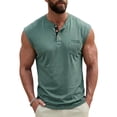 thumbnail image 3 of RongHuan Summer Tank Tops Men Vintage Sleeveless Henley Shirts Lightweight Button Up Gym Workout Tee Beach Casual Top, 3 of 9