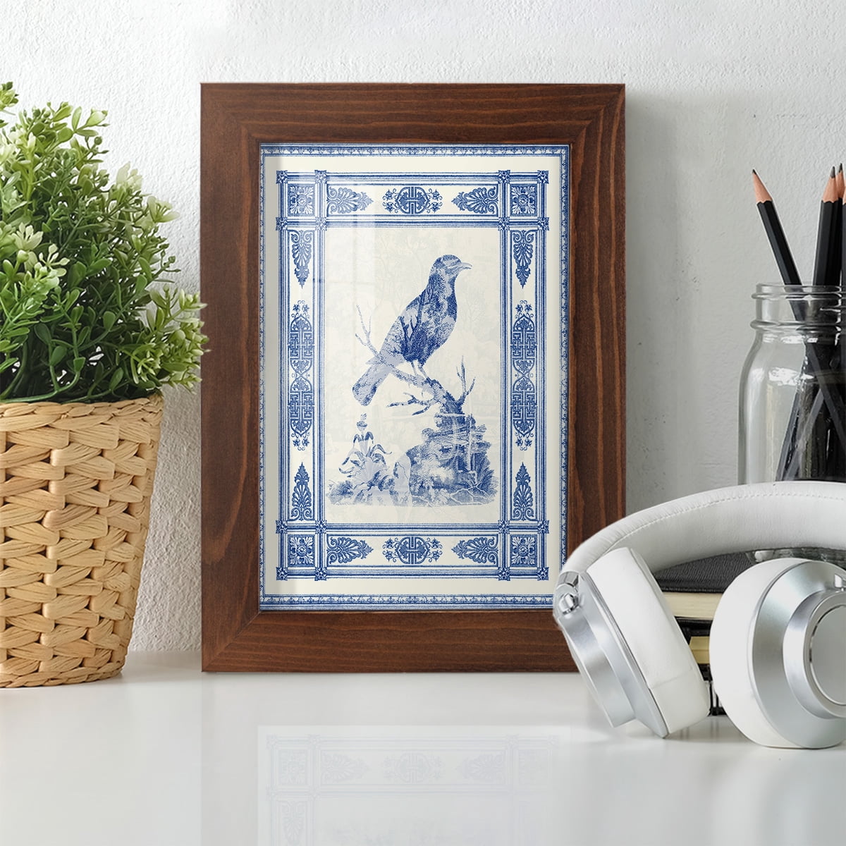 Toile de Jouy I -Framed Print w/glass-Chestnut