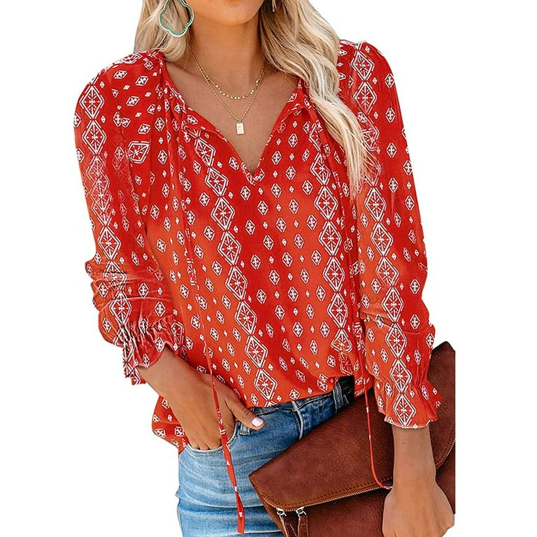 Honeeladyy Clearance under 10 Womens Boho Tops Floral Cute Long