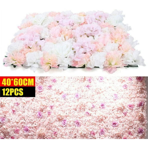 Miumaeov 12pcs Flowers Backdrop Panels Wall Pink Flower Photography Backdrop Wedding Background Floral Blossoms Roses Wall Artificial Hedges, Each Panel 24x16 Inch