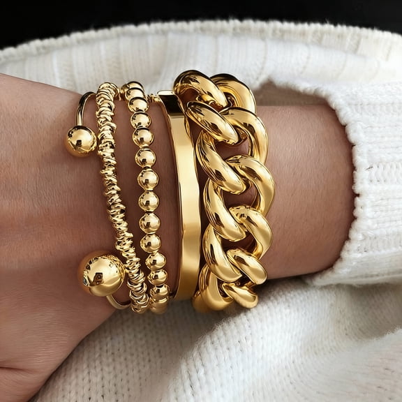 Miren Women’s 14K Gold Plated Fashion Bracelet Set, 5-Piece Layered Stackable Bracelets, Hypoallergenic & Fade-Resistant, Elegant Everyday Jewelry
