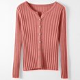 thumbnail image 2 of Women's Solid Color Ribbed Slim Fit Button Front Long Sleeve Knit Cardigan Sweater, Lightweight Rib-Knit Slimming Soft Comfy Versatile Outerwear Top for Casual Daily Wear Rose Gold, 2 of 3