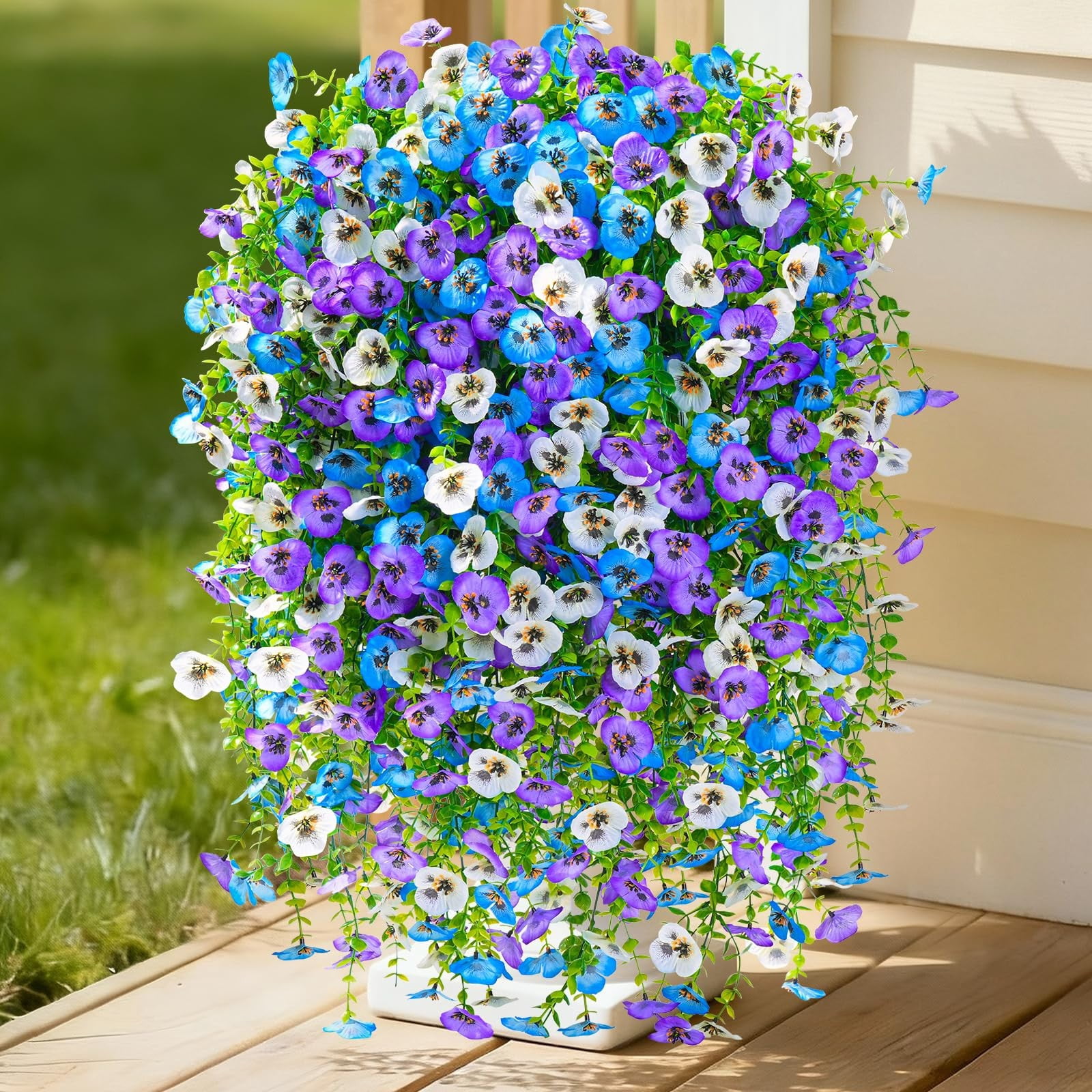 6 Pcs Artificial Hanging Flowers for Outdoors Morning Glory Artificial Flowers Spring Summer Decoration UV Resistant Fuchsia Faux Flowers for Outdoor Planters Front Door Porch, 29.53", Multicolor B