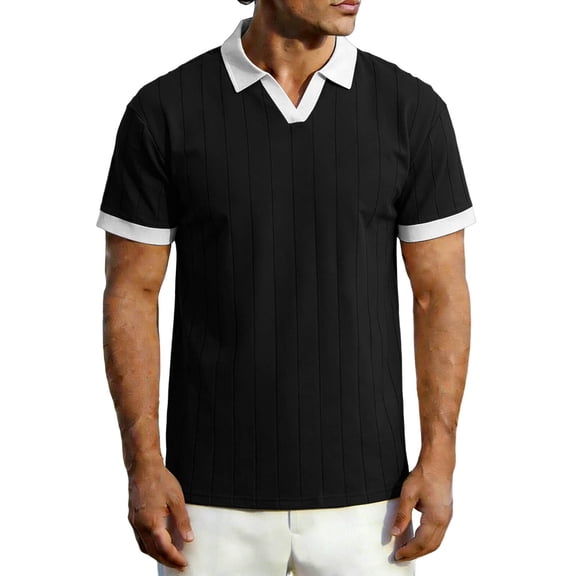 successthop Men Dress Shirt Short Sleeve for Men Collared TShirt Summer Pullover Tops Big and Tall Color Block Clothes