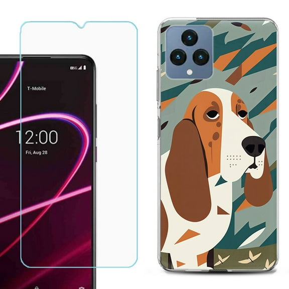 OneToughShield ® for T-Mobile Revvl 6x 5G Shockproof Phone Case, with Tempered Glass Screen Protector - Basset Hound
