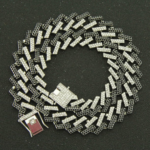 Cadena cubana con diamantes para hombre, cadena de estilo hip hop de Miami con diamantes de colores y personalidad exagerada, 15 mm de ancho